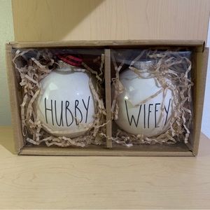 Rae Dunn Hubby and Wifey Christmas Ornaments 3 1/2" - Magenta Artisan Collection